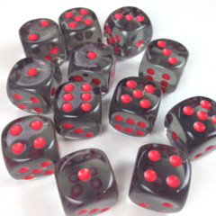 Chessex Dice CHX 23618 Translucent 16mm D6 Smoke w/ Red Set of 12